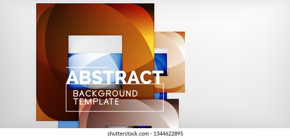 Abstract geometric background. Glossy square shapes composition on grey, minimalistic style template with copyspace. Vector design