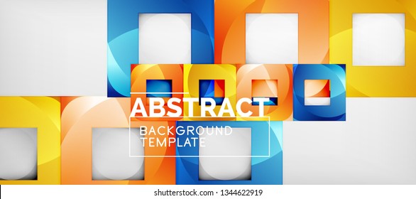 Fondo geométrico abstracto. Composición de formas cuadradas brillantes sobre una plantilla de estilo gris y minimalista con espacio de copia. Diseño de vectores