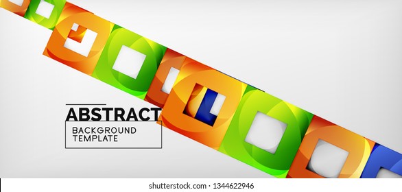 Abstract geometric background. Glossy square shapes composition on grey, minimalistic style template with copyspace. Vector design