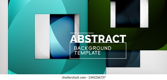 Abstract geometric background. Glossy square shapes composition on grey, minimalistic style template with copyspace. Vector design