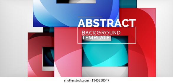 Abstract geometric background. Glossy square shapes composition on grey, minimalistic style template with copyspace. Vector design