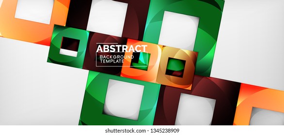 Abstract geometric background. Glossy square shapes composition on grey, minimalistic style template with copyspace. Vector design