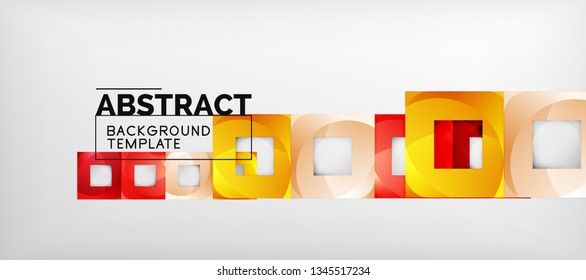Abstract geometric background. Glossy square shapes composition on grey, minimalistic style template with copyspace. Vector design