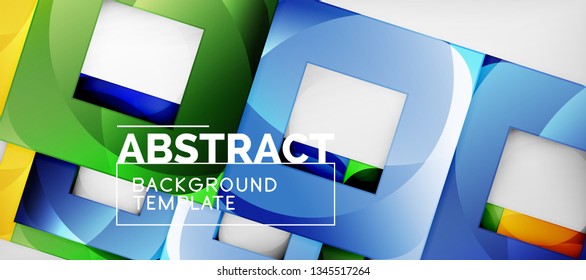 Abstract geometric background. Glossy square shapes composition on grey, minimalistic style template with copyspace. Vector design