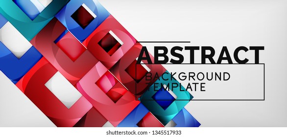 Abstract geometric background. Glossy square shapes composition on grey, minimalistic style template with copyspace. Vector design
