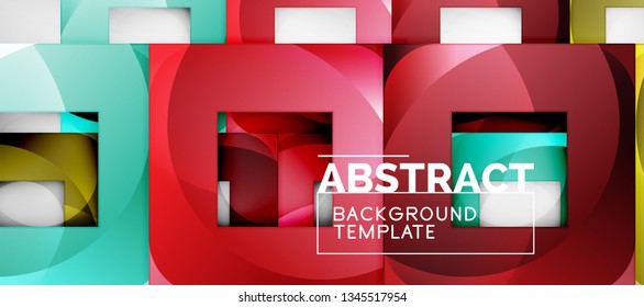 Abstract geometric background. Glossy square shapes composition on grey, minimalistic style template with copyspace. Vector design