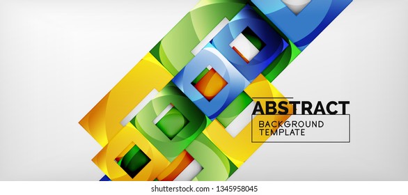 Abstract geometric background. Glossy square shapes composition on grey, minimalistic style template with copyspace. Vector design