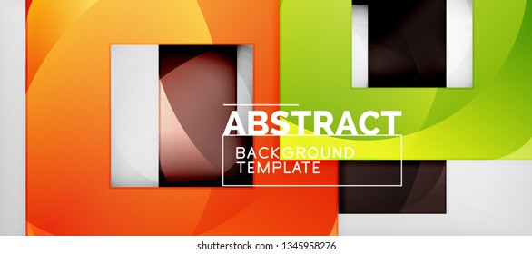 Abstract geometric background. Glossy square shapes composition on grey, minimalistic style template with copyspace. Vector design