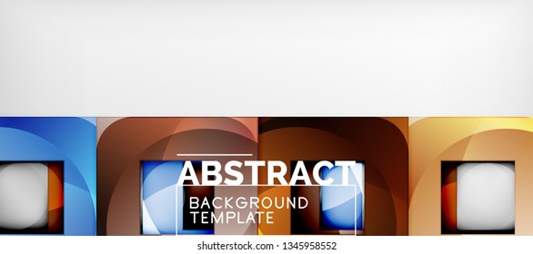 Abstract geometric background. Glossy square shapes composition on grey, minimalistic style template with copyspace. Vector design