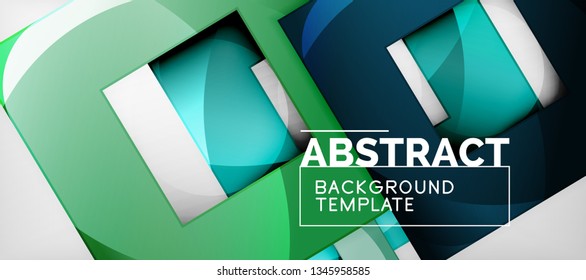 Abstract geometric background. Glossy square shapes composition on grey, minimalistic style template with copyspace. Vector design