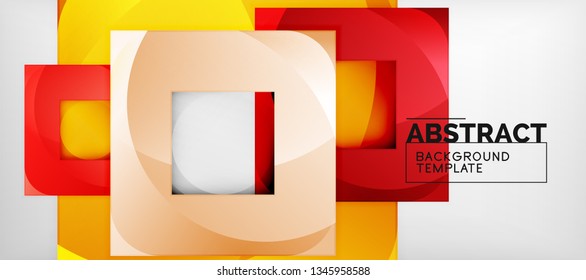 Abstract geometric background. Glossy square shapes composition on grey, minimalistic style template with copyspace. Vector design