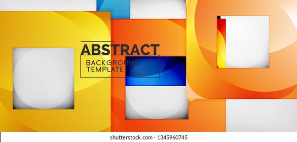 Abstract geometric background. Glossy square shapes composition on grey, minimalistic style template with copyspace. Vector design