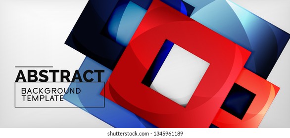 Abstract geometric background. Glossy square shapes composition on grey, minimalistic style template with copyspace. Vector design