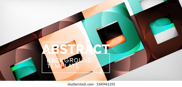 Abstract geometric background. Glossy square shapes composition on grey, minimalistic style template with copyspace. Vector design
