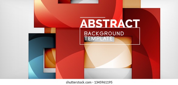 Fondo geométrico abstracto. Composición de formas cuadradas brillantes sobre una plantilla de estilo gris y minimalista con espacio de copia. Diseño de vectores