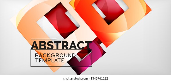 Abstract geometric background. Glossy square shapes composition on grey, minimalistic style template with copyspace. Vector design