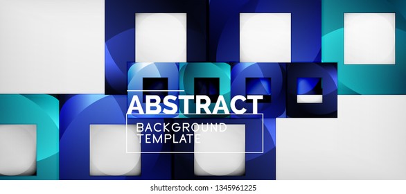 Fondo geométrico abstracto. Composición de formas cuadradas brillantes sobre una plantilla de estilo gris y minimalista con espacio de copia. Diseño de vectores