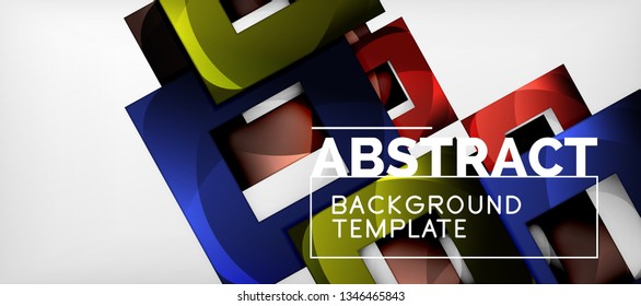 Fondo geométrico abstracto. Composición de formas cuadradas brillantes sobre una plantilla de estilo gris y minimalista con espacio de copia. Diseño de vectores