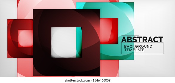 Abstract geometric background. Glossy square shapes composition on grey, minimalistic style template with copyspace. Vector design