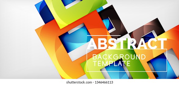 Abstract geometric background. Glossy square shapes composition on grey, minimalistic style template with copyspace. Vector design