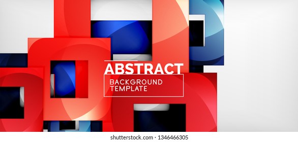 Abstrakter geometrischer Hintergrund. Glossy quadratische Formen Komposition auf grauem, minimalistischem Stil mit Kopienraum. Vektordesign