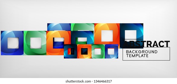 Abstract geometric background. Glossy square shapes composition on grey, minimalistic style template with copyspace. Vector design