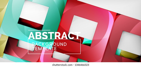 Abstract geometric background. Glossy square shapes composition on grey, minimalistic style template with copyspace. Vector design