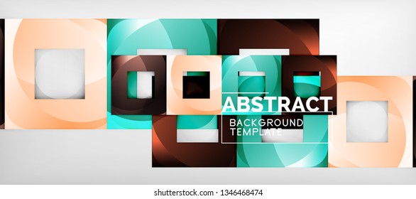 Abstract geometric background. Glossy square shapes composition on grey, minimalistic style template with copyspace. Vector design