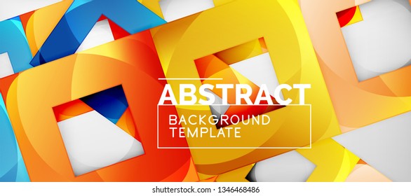 Abstract geometric background. Glossy square shapes composition on grey, minimalistic style template with copyspace. Vector design