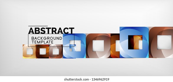 Fondo geométrico abstracto. Composición de formas cuadradas brillantes sobre una plantilla de estilo gris y minimalista con espacio de copia. Diseño de vectores