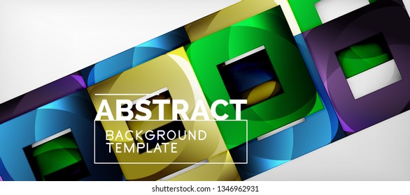 Abstract geometric background. Glossy square shapes composition on grey, minimalistic style template with copyspace. Vector design