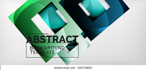 Fondo geométrico abstracto. Composición de formas cuadradas brillantes sobre una plantilla de estilo gris y minimalista con espacio de copia. Diseño de vectores