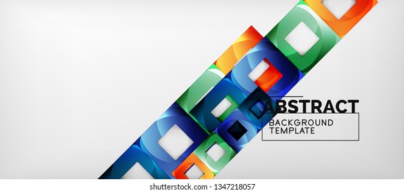 Fondo geométrico abstracto. Composición de formas cuadradas brillantes sobre una plantilla de estilo gris y minimalista con espacio de copia. Diseño de vectores