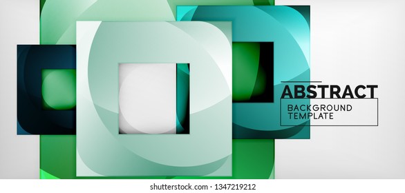 Fondo geométrico abstracto. Composición de formas cuadradas brillantes sobre una plantilla de estilo gris y minimalista con espacio de copia. Diseño de vectores