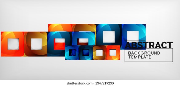 Abstract geometric background. Glossy square shapes composition on grey, minimalistic style template with copyspace. Vector design