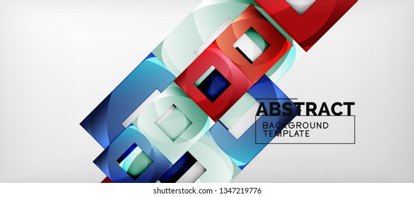 Abstract geometric background. Glossy square shapes composition on grey, minimalistic style template with copyspace. Vector design