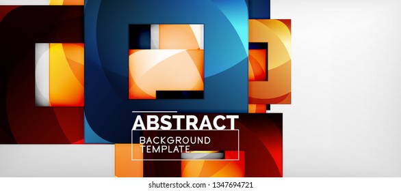 Abstract geometric background. Glossy square shapes composition on grey, minimalistic style template with copyspace. Vector design