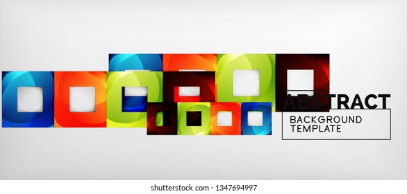 Abstract geometric background. Glossy square shapes composition on grey, minimalistic style template with copyspace. Vector design