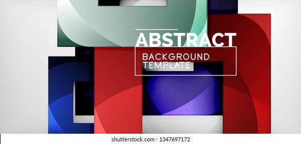 Abstract geometric background. Glossy square shapes composition on grey, minimalistic style template with copyspace. Vector design