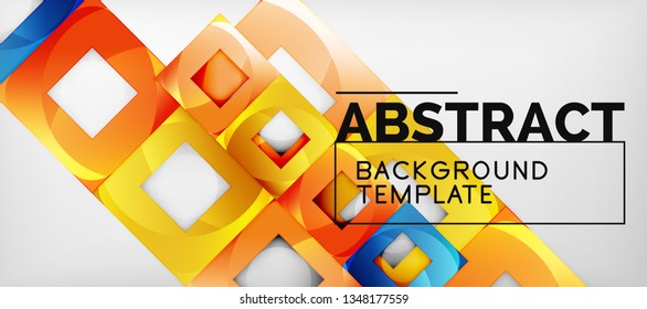 Abstract geometric background. Glossy square shapes composition on grey, minimalistic style template with copyspace. Vector design