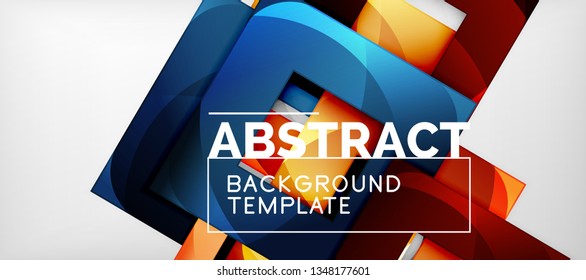 Abstract geometric background. Glossy square shapes composition on grey, minimalistic style template with copyspace. Vector design