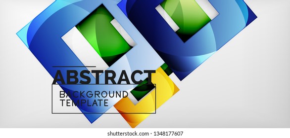 Fondo geométrico abstracto. Composición de formas cuadradas brillantes sobre una plantilla de estilo gris y minimalista con espacio de copia. Diseño de vectores