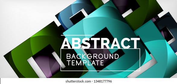 Abstract geometric background. Glossy square shapes composition on grey, minimalistic style template with copyspace. Vector design