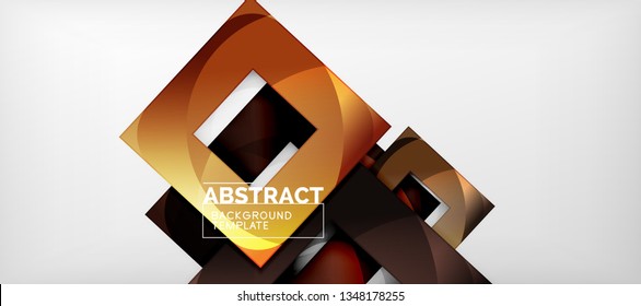 Abstract geometric background. Glossy square shapes composition on grey, minimalistic style template with copyspace. Vector design