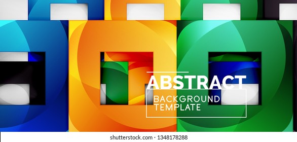 Abstract geometric background. Glossy square shapes composition on grey, minimalistic style template with copyspace. Vector design