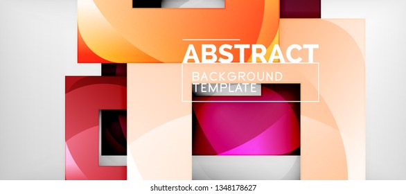 Fondo geométrico abstracto. Composición de formas cuadradas brillantes sobre una plantilla de estilo gris y minimalista con espacio de copia. Diseño de vectores