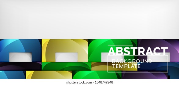 Abstract geometric background. Glossy square shapes composition on grey, minimalistic style template with copyspace. Vector design