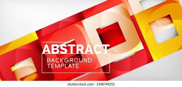 Abstract geometric background. Glossy square shapes composition on grey, minimalistic style template with copyspace. Vector design