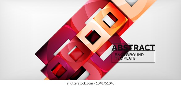 Abstract geometric background. Glossy square shapes composition on grey, minimalistic style template with copyspace. Vector design