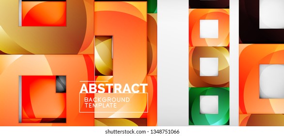 Abstract geometric background. Glossy square shapes composition on grey, minimalistic style template with copyspace. Vector design